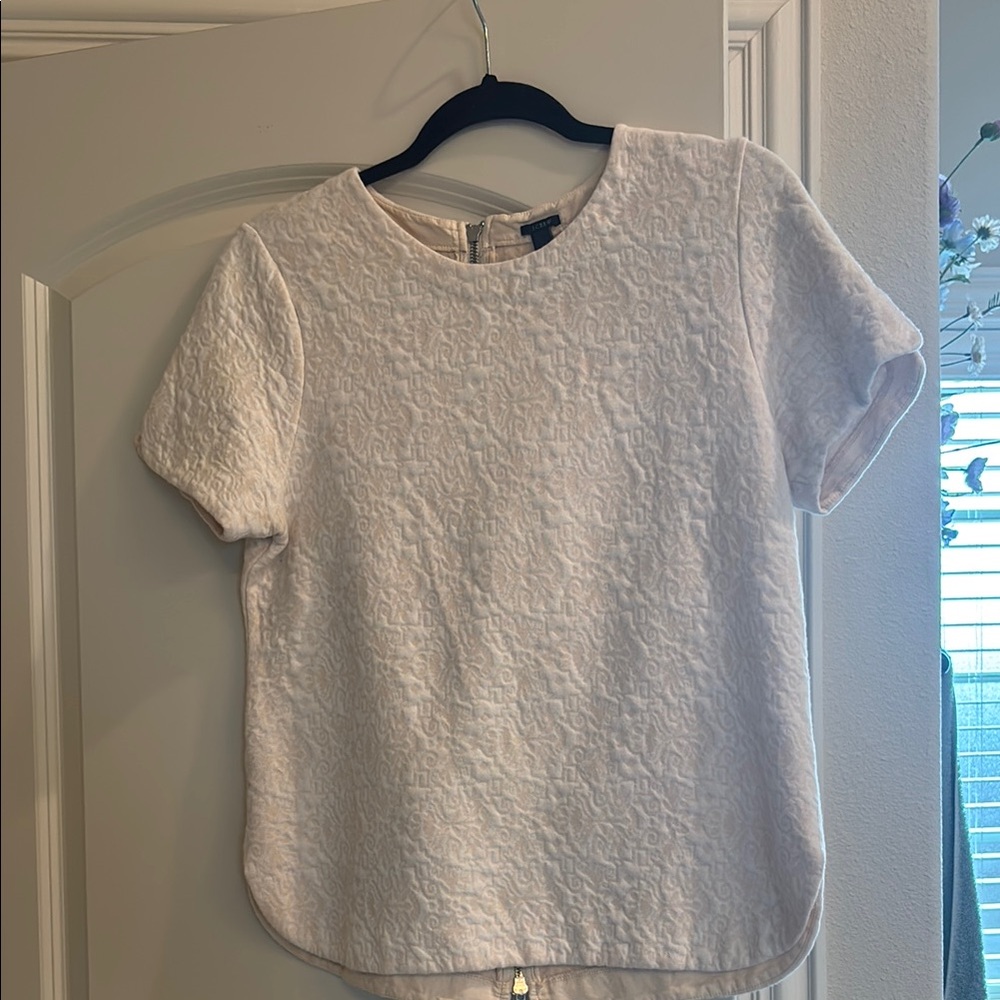 J. Crew White Textured Short Sleeve Top